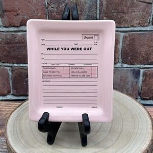 Fishs Eddy Trinket‎ Tray Plate Ceramic WHILE YOU WERE OUT Pink Phone Message